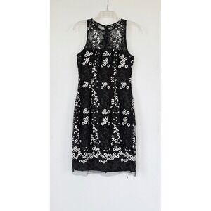 Betsey Johnson Black White Floral Embroidered Sheath Dress Size 4 Whimsy Fairy